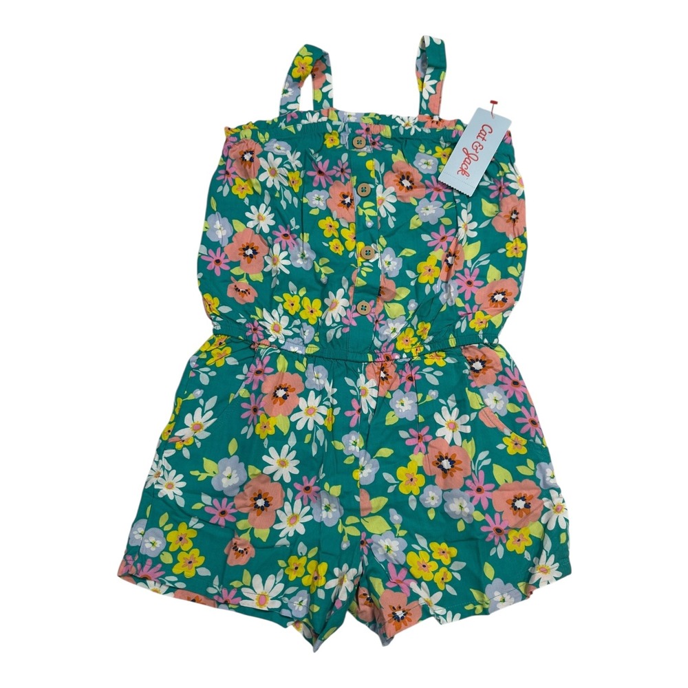 Cat & Jack Girls Floral Romper Jumpsuit‎ Size S (6/6X) Green Pink Yellow NWT